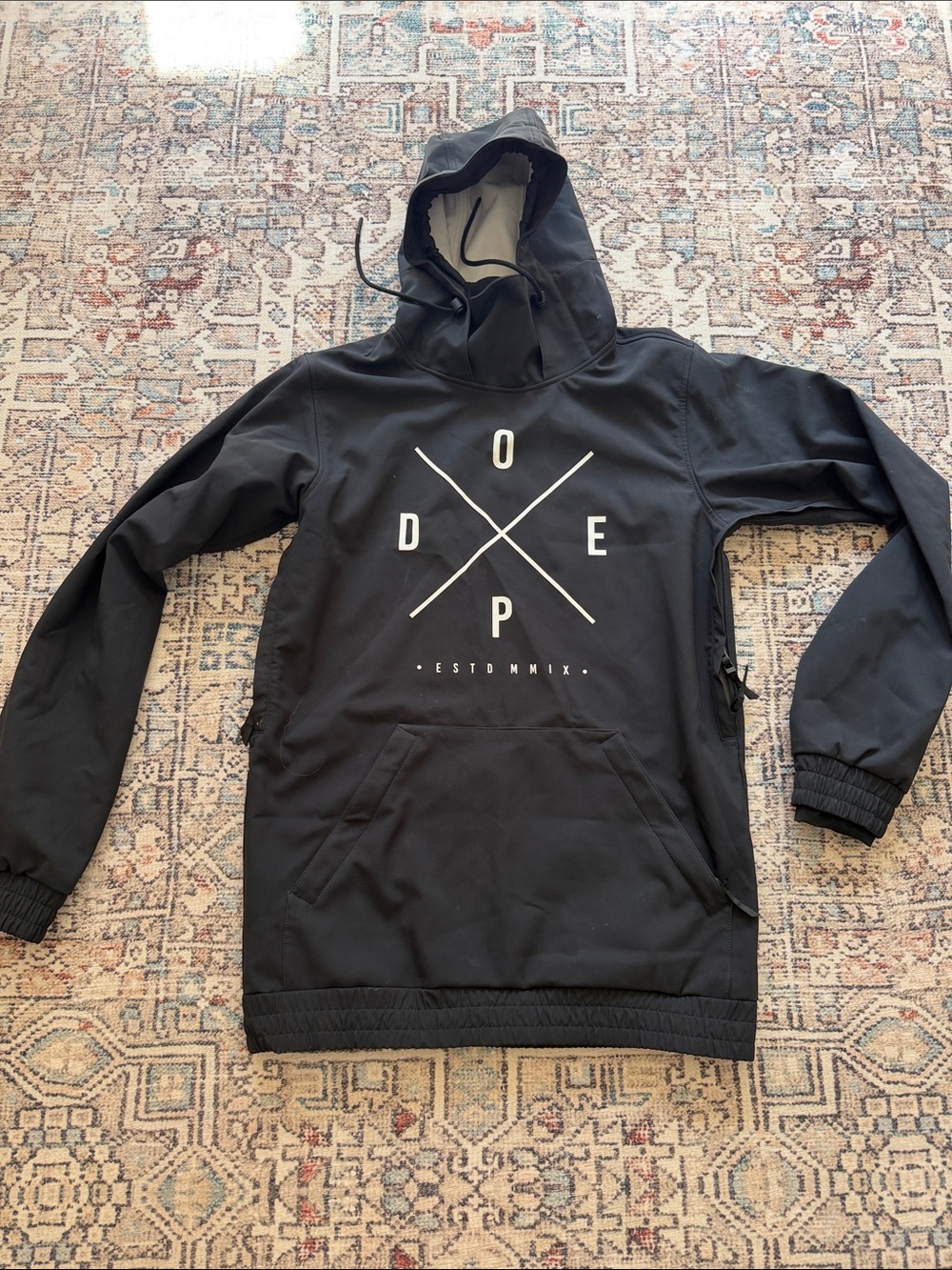 DOPE Men's black snow jacket Pullover Hoodie with White Logo